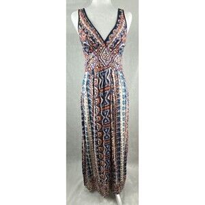 Angie Maxi Dress Sz S Multicolor All Over Print Babydoll Boho Festival‎ Beach